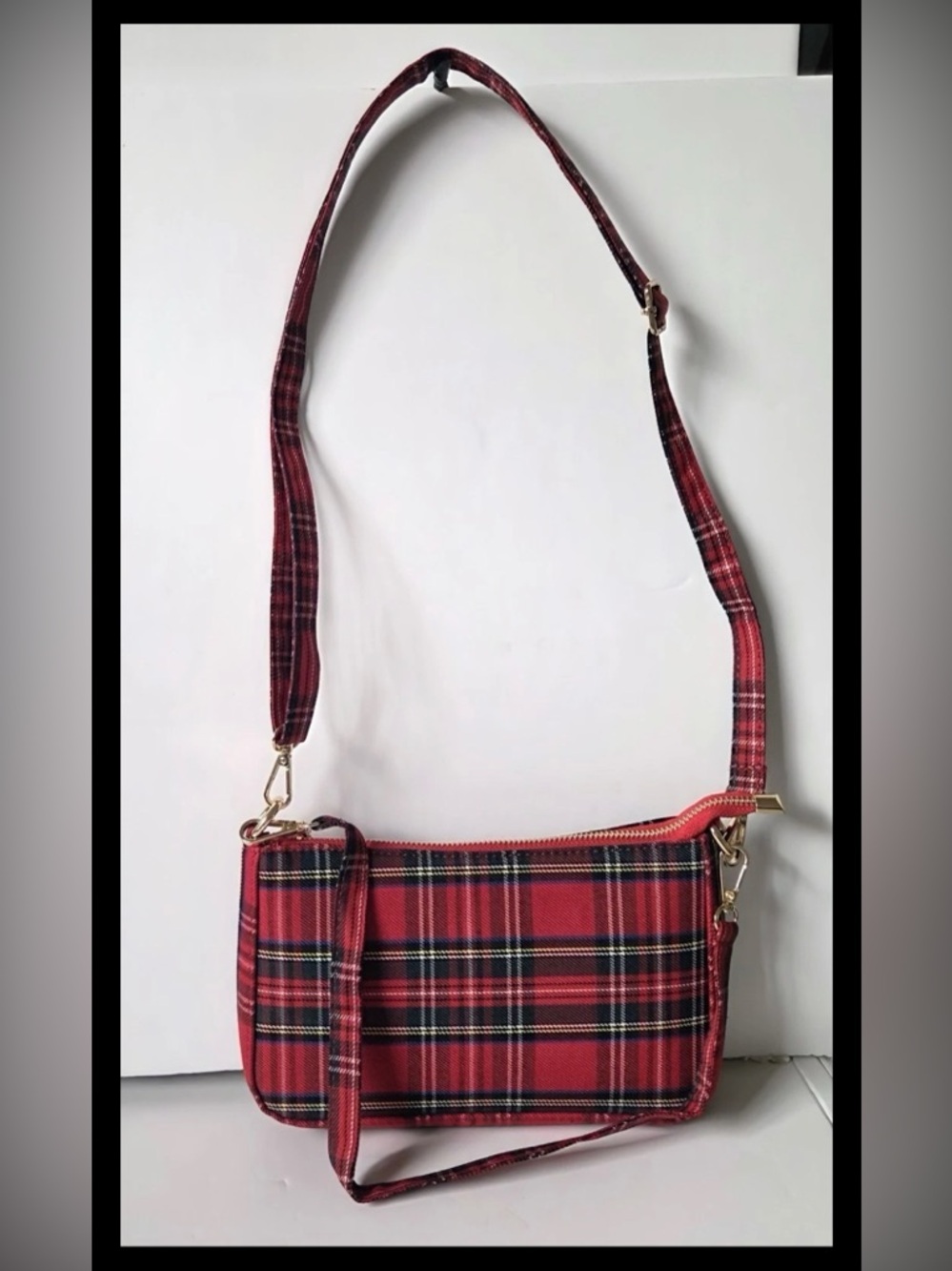 Tartan Plaid Small Crossbody Shoulder Bag, Red NWOT
